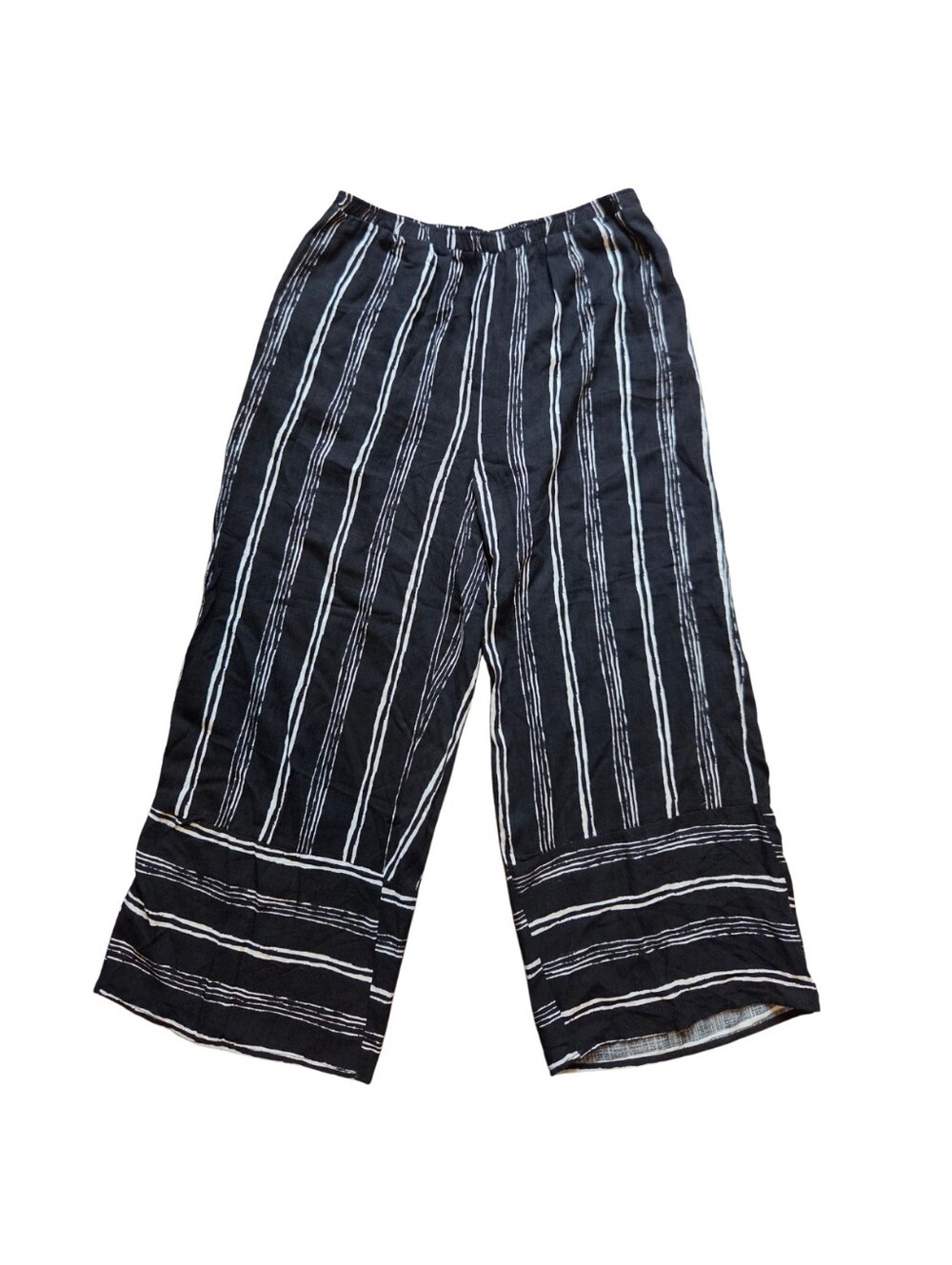 Lazy Sundays Wide Leg Cropped Pants Womens M Black White Boho Gauzy Indie NEW